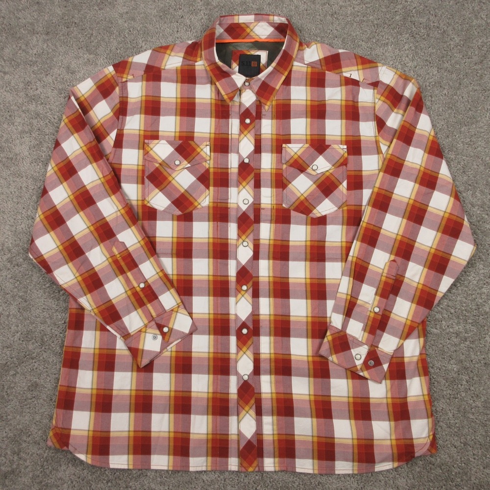 511‎ Tactical Shirt Mens 2XL Red Plaid Pearl Snap Western Heavy Workwear Outdoor